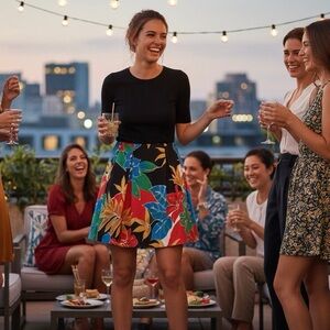 Alice + Olivia Sz6 Bold Multicolor Pleated Cotton Lined Mini Skirt w/ Pockets